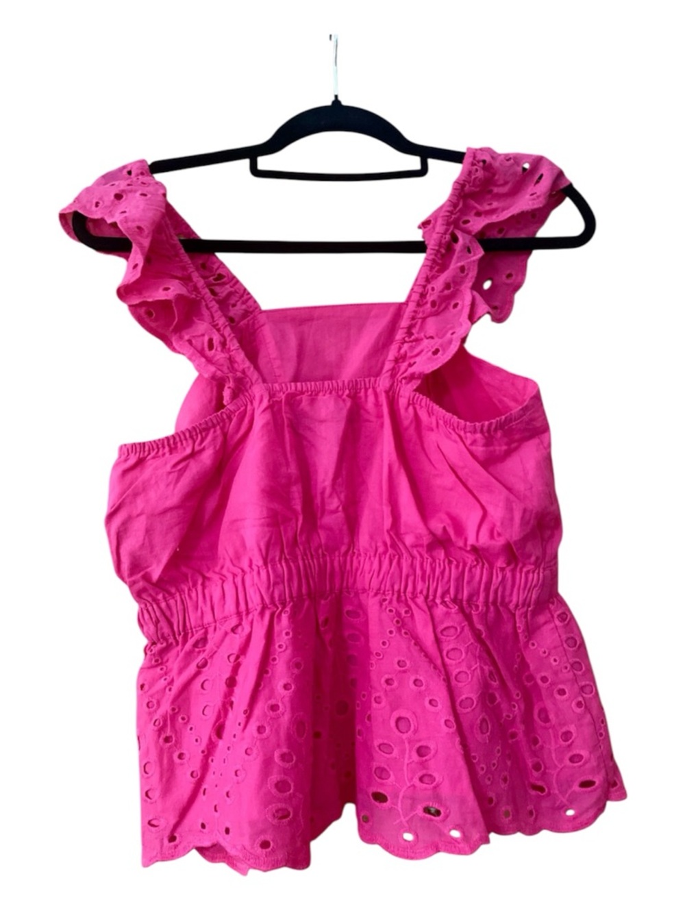 Banana Republic Factory Pink Eyelet Ruffle Tank Top XS 100% Cotton Peplum Blouse - Picture 4 of 10